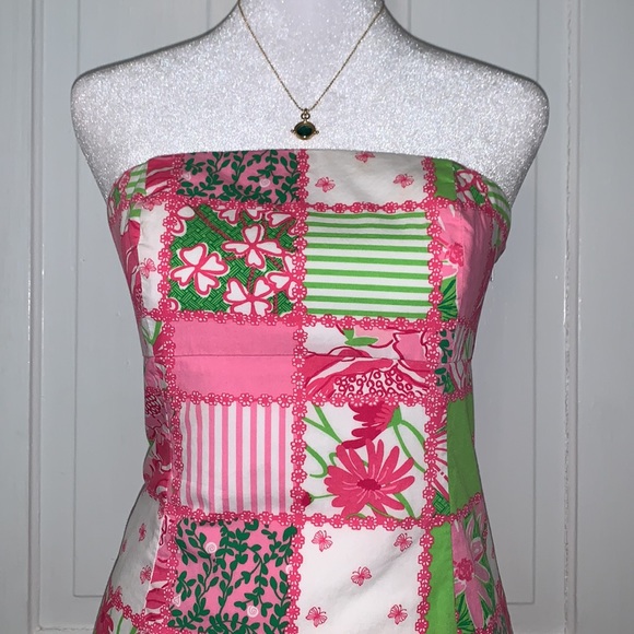 LILLY PULITZER FLORAL BUTTERFLY STRIPE PRINT STRAPLESS SHEATH DRESS - Picture 3 of 16